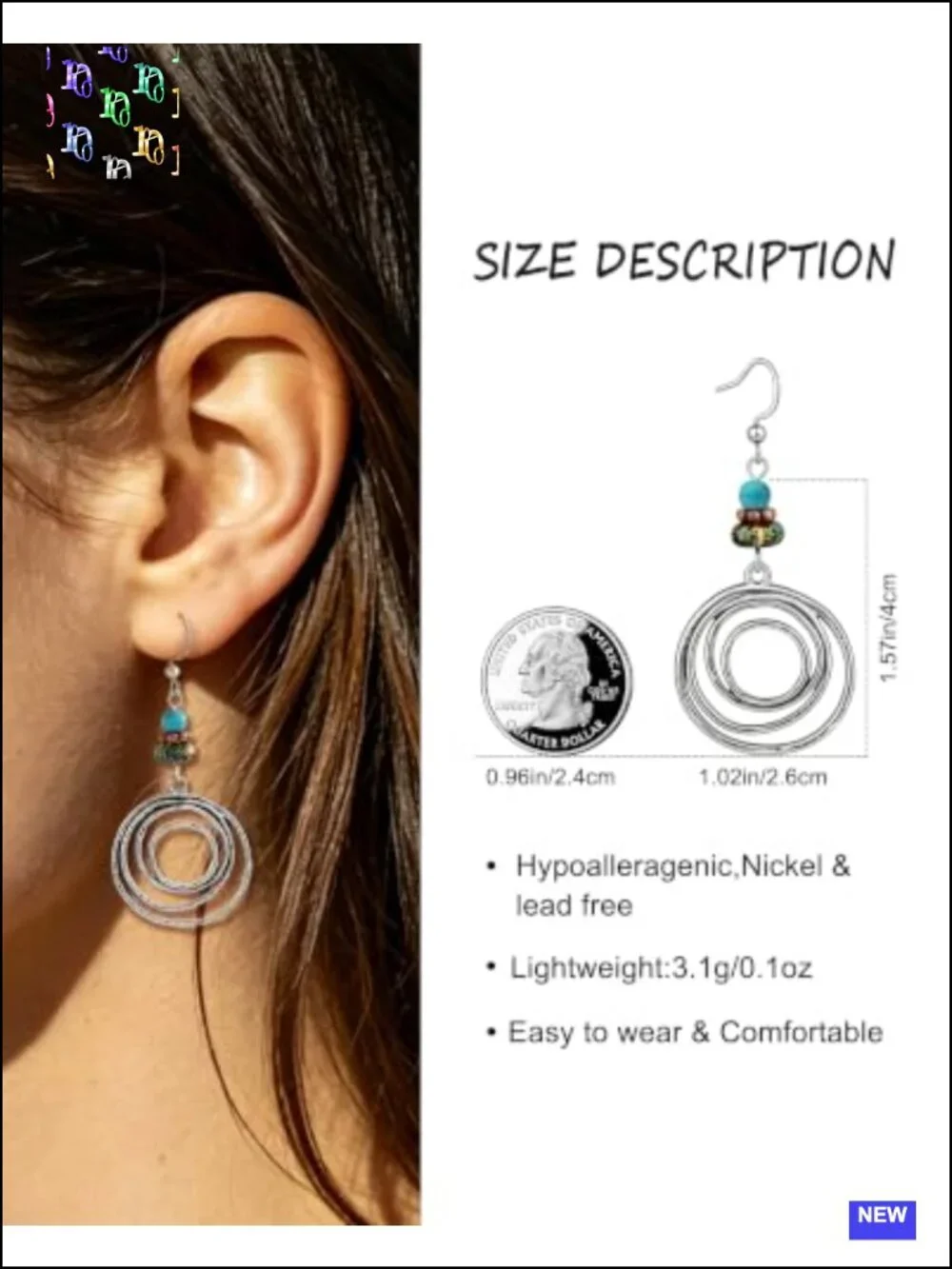 Boho Dangle Earrings with Silver Plated Brass & Turquoise Beads